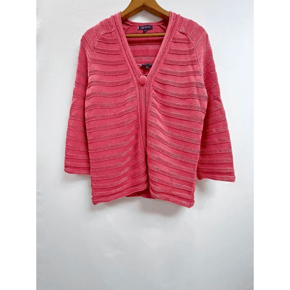 Vintage Anne Klein Womens 3/4 Sleeve One Button Cardigan with Inner & Sweater Pi